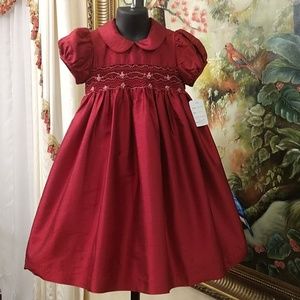 Willbeth Girls Red Christmas Smocked Dress Size 4t